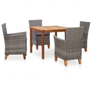 Image de VidaXL Mobilier à dîner 5 pcs Résine tressée et bois d'acacia Gris