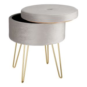 TecTake Tabouret avec coffre de rangement aspect velours transformable AVA - tabouret bas, tabouret rond, tabouret design - gris clair