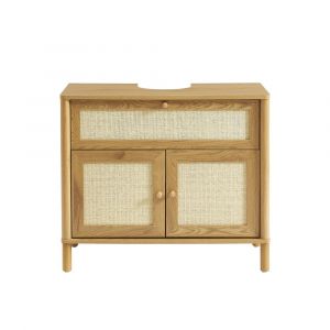 Meuble de salle de bain effet ch&ecirc;ne et rotin 80cm