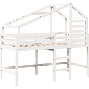 VidaXL Lit superposé et échelle et toit blanc 80x200cm bois pin massif, lit intermédiaire, lit mezzanine avec échelle, lit mezzanine pour enfants