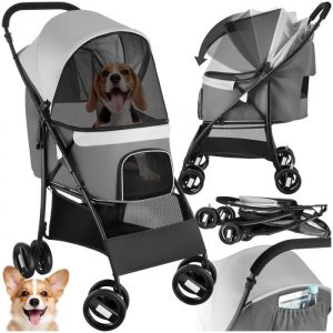 TecTake Poussette pour animaux EDDY avec 2 sangles de sécurité réglables en longueur et rangements
