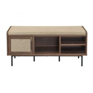 Calicosy Banc à chaussures Décor Noyer 3 niches 1 porte avec façade en tissu L100 cm - JETSON