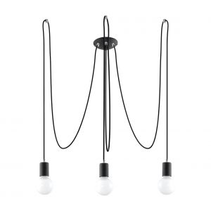 L inaire Center Suspension EDISON acier/corde en textile noir 3 ampoules