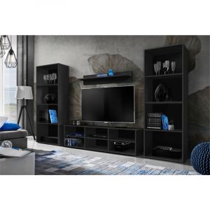 Komodee - Ensembles de Meubles rtv Taranto Grande, Noir, Largeur 250cm x Hauteur 159cm x Profondeur 33,5cm, sans led, pour Salon, Chambre, Bureau