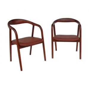 Sweeek Lot de 2 fauteuils structure bois d'hévéa assise simili cuir teinte noyer vintage L 55 x P 57 x H 79cm