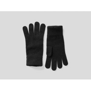 Benetton Gants En Pur Laine Vierge, taille L, Noir, Homme
