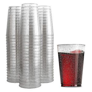 Homea Set de 20 Verres en Plastique R&eacute;utilisable 20Cl Paillete Argent