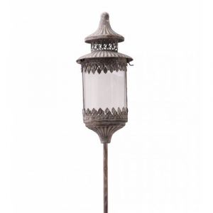 Image de L'h&eacute;ritier du temps Lanterne Ronde Sur Pic &agrave; Piquer Planter Porte Bougie Lampion Luminaire Int&eacute;rieur Ext&eacute;rieur en Fer Gris Antique 13,5x13,5x131cm 131