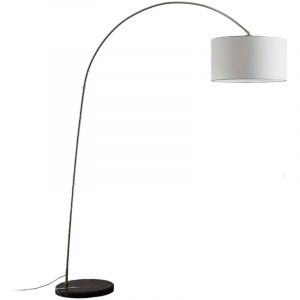 Lindby Lampadaire arqué Belinda abat-jour en tissu blanc