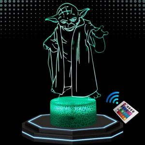Lampe de Chevet 3D LED - Maitre Yoda - Multicolore - Tactile - T&eacute;l&eacute;commande