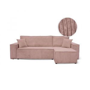 Loungitude Canap&eacute; FARAH d'angle convertible et r&eacute;versible 4 places en velours c&ocirc;tel&eacute; - Rose