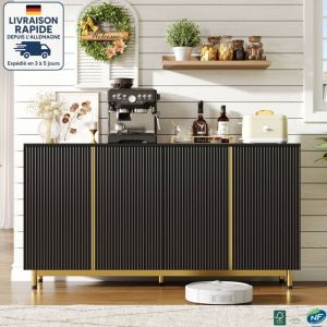 MODFU - Buffet de cuisine 4 portes, meuble de rangement, buffet d'entr&eacute;e de salon, pieds r&eacute;glables, 150&times;41&times;80cm, or+noir