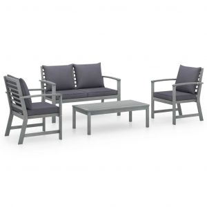 Image de VidaXL Salon de jardin 4 pcs avec coussins Bois d'acacia solide Gris