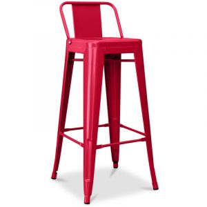 Tabouret De Bar Avec Petit Dossier Bistrot Metalix Design Industriel En Métal - 76 Cm - Nouvelle Édition Rouge