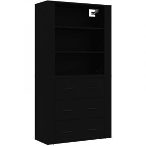 Helloshop26 - Buffet bahut commode armoire meuble de rangement organisateur cuisine salle de séjour salon haut bois d'ingénierie noir