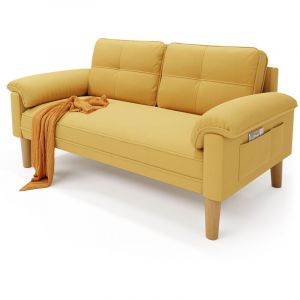 Canapé 2 Places Scandinave Bealife avec 2 Coussins de Dossier et 2 Coussins d'accoudoirs Revêtement en Tissu Structure en Bois pour Salon Chambre 144