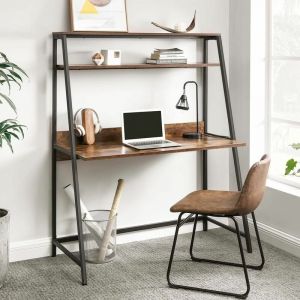 Image de Songmics VASAGLE Bureau avec &eacute;tag&egrave;re de rangement &agrave; 2 niveaux, 120 x 50 x 150 cm, biblioth&egrave;que, style industriel, Marron Rustique LWD069B01