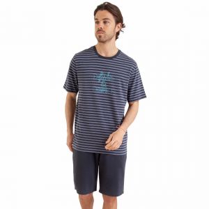 Athena Pyjama court homme Rayures Fish & Chips gris en coton