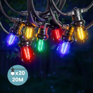 SkyLantern Guirlande Guinguette 20M 20 Bulbes Filament Rouge Bleu Jaune Vert - Guirlande Lumineuse Ampoule E27 Multicolore
