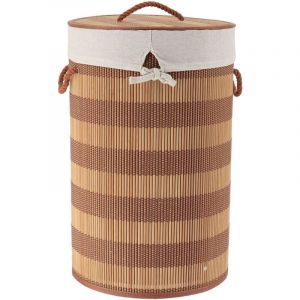 Tendance Panier à Linge en Bambou et Coton avec couvercle H 55 cm Naturel et Marron