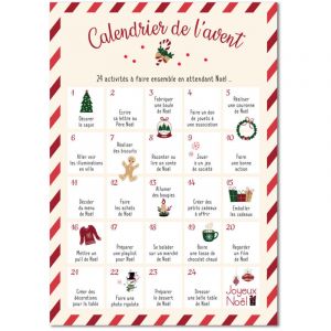 Calendrier de l’Avent Affiche – 24 activités à faire en famille avant Noël – Poster ludique décoratif A4 – Papier brillant 250 g – Fabrication