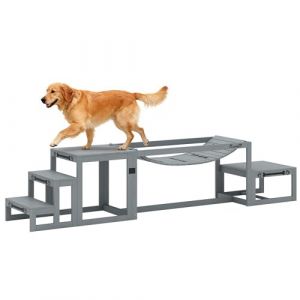 Pawhut &Eacute;quipements d'entra&icirc;nement agilit&eacute; pour chien - 3 pi&egrave;ces pont souple plateforme de pause escalier inclus - gris