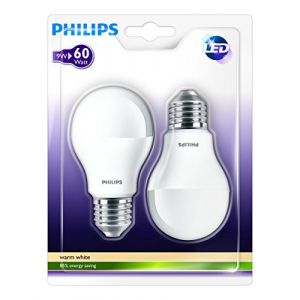 Philips LED unicolore E27 9.5 W = 60 W blanc chaud forme de poire 2 pc(s)