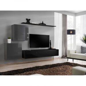 Meuble TV Mural Design " V" 250cm Gris & Noir Prix