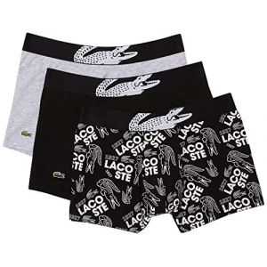 Lacoste Lot de 3 boxers courts en coton stretch &agrave; ceinture crocodile Taille XS Noir/blanc/gris Chin&eacute;
