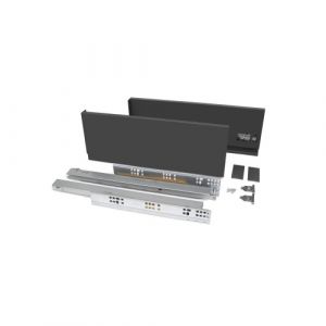 Emuca Kit tiroir pour cuisine et bain &agrave; r&eacute;gulation 3D, hauteur 131mm, profondit&eacute; 300mm, 40 Kg, fermeture amortie, panneaux non incluses, Acier, gris anthracite