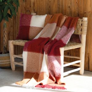 Home maison Plaid à carreaux aspect mohair Bordeaux 130x180 cm