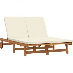 VidaXL Chaise longue double avec des roulettes et un coussin en bois d acacia massif