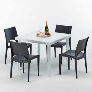 Image de Grand Soleil Table carrée et 4 chaises Poly rotin resine colorées 90x90 blanc | Paris Noir anthracite