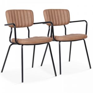 York Lot de 2 chaises avec accoudoirs en cuir synthétique marron café