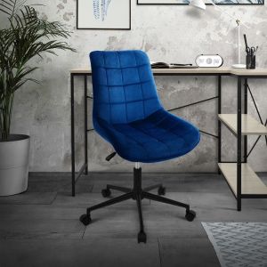 Ml-design - Chaise de Bureau, Bleu, en Velours, Réglable en Hauteur, Assise Rembourrée avec Piètement Métallique, Dossier Ergonomique, Fauteuil