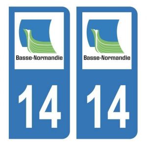 Autocollant Stickers plaque immatriculation voiture D&eacute;partement 14 Calvados Logo Ancienne R&eacute;gion Basse Normandie
