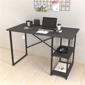 Bureau Nittedal avec étagère intégrée à 2 niveaux 75 x 120 x 60 cm anthracite [en.casa]