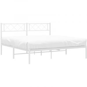 VidaXL Cadre de lit métal avec tête de lit blanc 140x190 cm, lit double, meuble de chambre à coucher, lit d'invité, lit, cadre de lit métallique