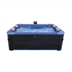 Mspa Spa rigide 6 places hydromassages. 4 coussins + bâche incluse. oslo sapphire. l 160 x p 160 x h 65 cm. gris et bleu sapphire