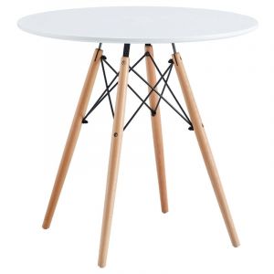 Pegane Table à manger ronde coloris blanc mat, pieds coloris hêtre - diamètre 80 x hauteur 75 cm -