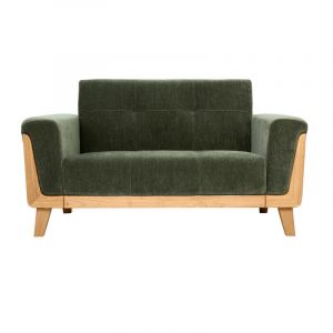 Miliboo Canapé scandinave 2 places en tissu effet velours vert kaki et bois clair fjord