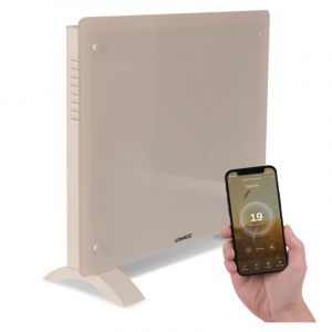 VONROC Chauffage &eacute;lectrique de luxe &ndash; Convecteur &ndash; Panneau en verre &ndash; 1000W &ndash; Beige WIFI