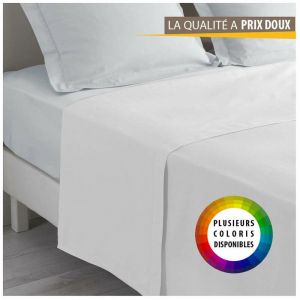 Image de Doulito - Drap plat uni - 180 x 290 cm - 100% coton - 57 fils Blanc - Blanc