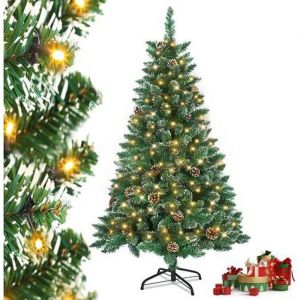 Sapin de Noël artificiel avec éclairage, effet neige - avec support en métal, sapin de Noël en PVC pour décoration de Noël (150 cm)