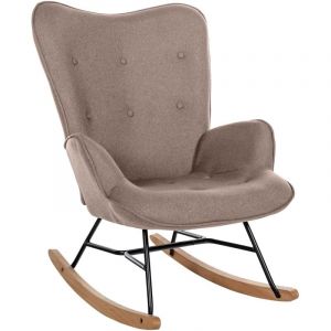 Décoshop26 Fauteuil à bascule rocking chair en tissu taupe capitonné cadre en métal et patins en bois 100003808