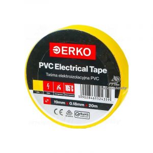 Erko Ruban adhésif isolant électrique PVC 19mm x 20m 8 unités, Jaune, Réparation de câbles électriques, Très flexible avec une forte adhérence, Résistant aux produits chimiques, chatertone