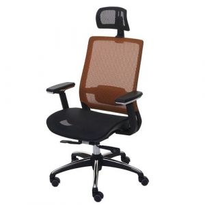 Image de Mendler Chaise de bureau HWC-A20 chaise pivotante, ergonomique, appui-tête, tissu ~ noir/orange