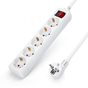 Aigostar - Multiprises 5 Prises Extension d'alimentation de 3 Mètre Câble et Interrupteur et Sécurité Enfant Blanc Prise de Type Allemand