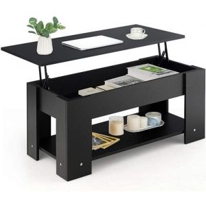 Table Basse avec Plateau Relevable Espace de Rangement Cache sous Plateau et Etagere Inferieure pour Rangement
