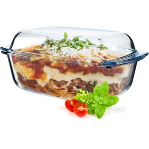 Plat r&eacute;sistant &agrave; la chaleur avec couvercle pour la cuisson, rectangulaire, grand, 5,8 l - Kadax